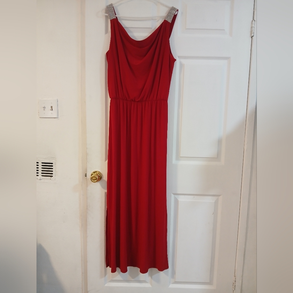 MSK Red Maxi Dress with Silver Accents